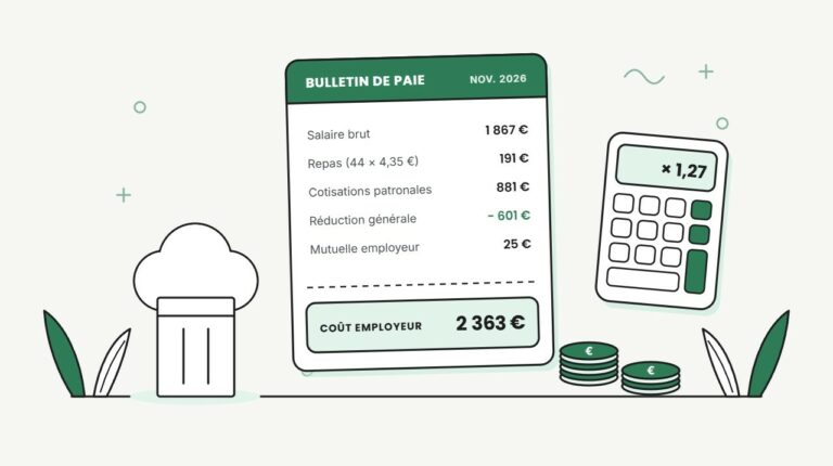 Coût d'un salarié en restauration : bulletin de paie détaillé, toque et calculatrice